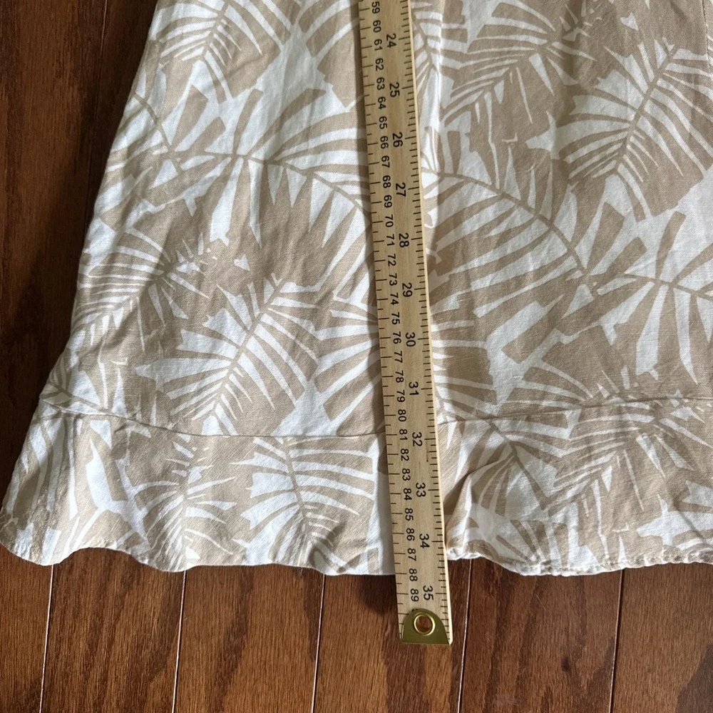 LOFT Palm Print Linen Blend Mini Dress Tropical Coastal Cottagecore‎ Sz 12
